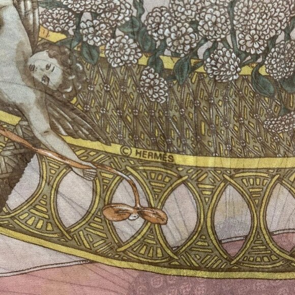 HERMES Petit Carre - Pink Brown Yellow Silk Scarf 151-072525 - Picture 3 of 5